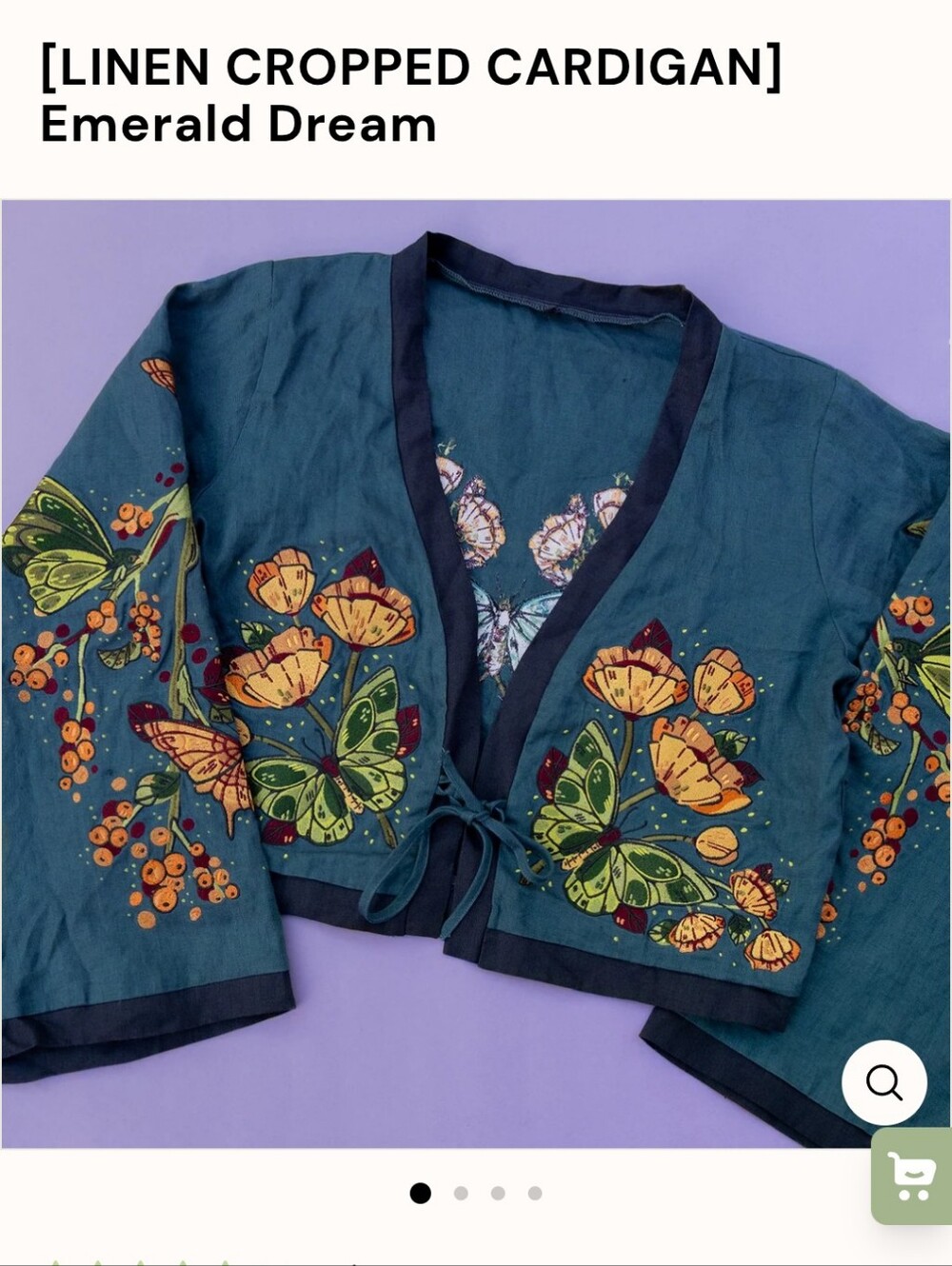 Emerald Dream Cropped Linen Cardigan